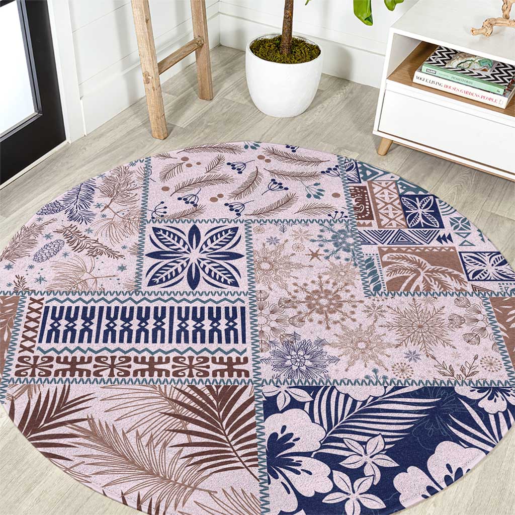 Aloha Hawaii Pastel Christmas Patchwork Round Carpet Rustic Style LT7 Beige - Polynesian Pride