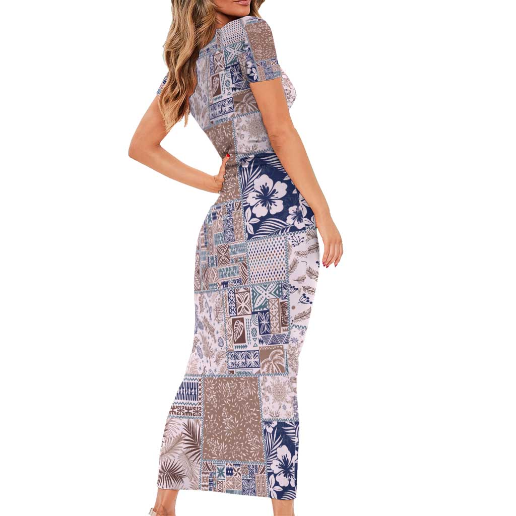 Aloha Hawaii Pastel Christmas Patchwork Short Sleeve Bodycon Dress Rustic Style LT7 - Polynesian Pride
