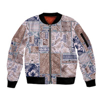 Aloha Hawaii Pastel Christmas Patchwork Sleeve Zip Bomber Jacket Rustic Style LT7 Unisex Beige - Polynesian Pride