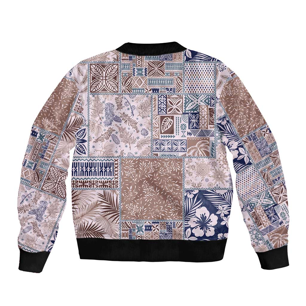 Aloha Hawaii Pastel Christmas Patchwork Sleeve Zip Bomber Jacket Rustic Style LT7 - Polynesian Pride