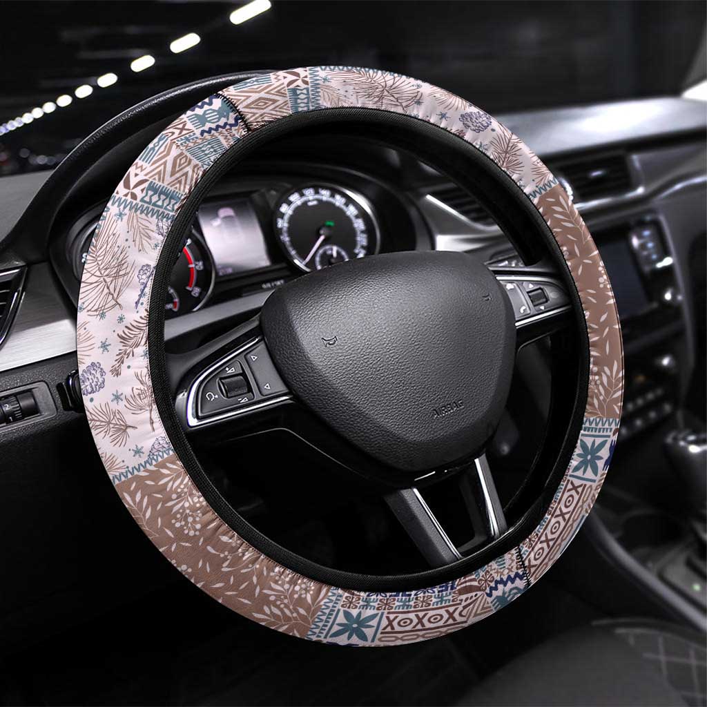 Aloha Hawaii Pastel Christmas Patchwork Steering Wheel Cover Rustic Style LT7 Universal Fit Beige - Polynesian Pride