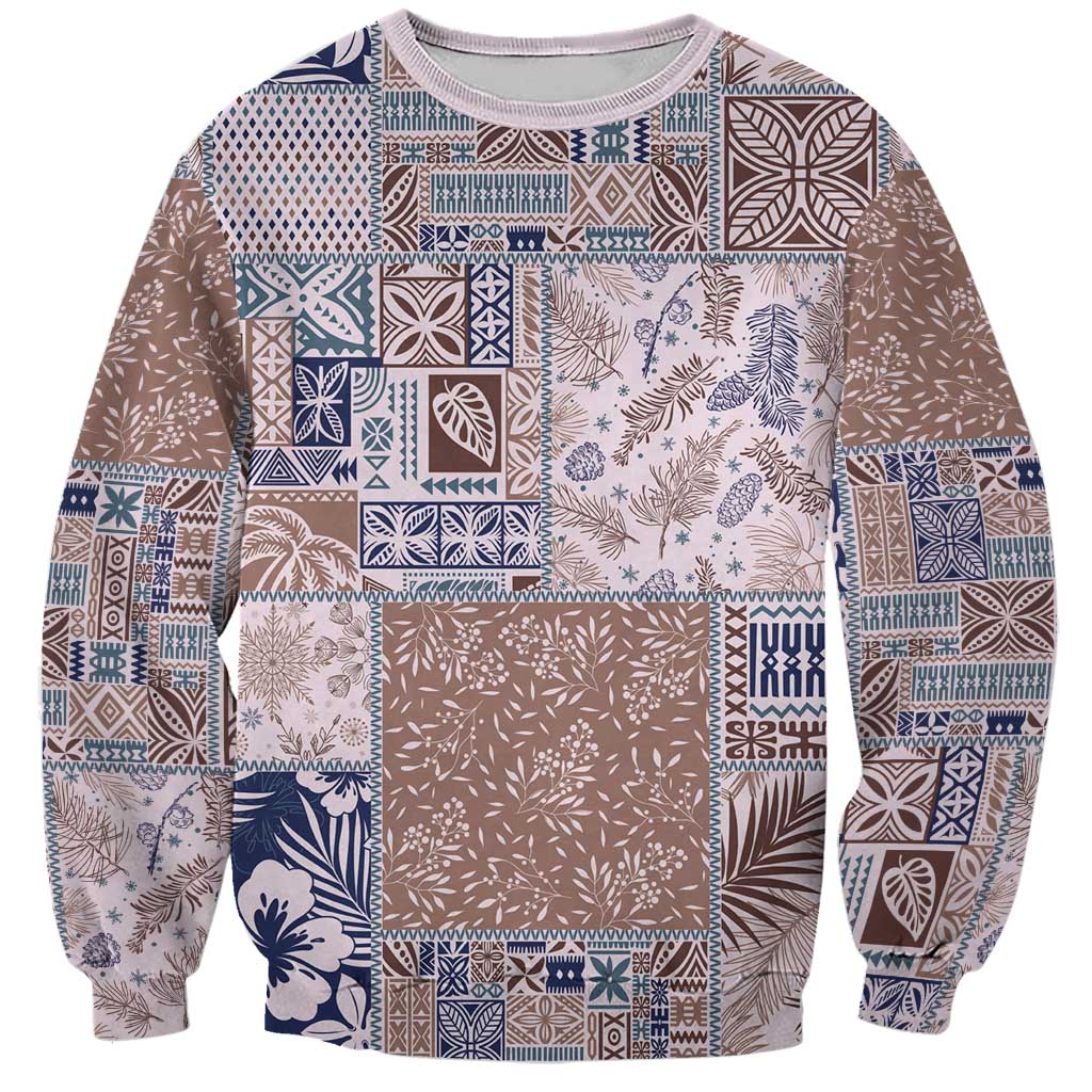 Aloha Hawaii Pastel Christmas Patchwork Sweatshirt Rustic Style LT7 Unisex Beige - Polynesian Pride