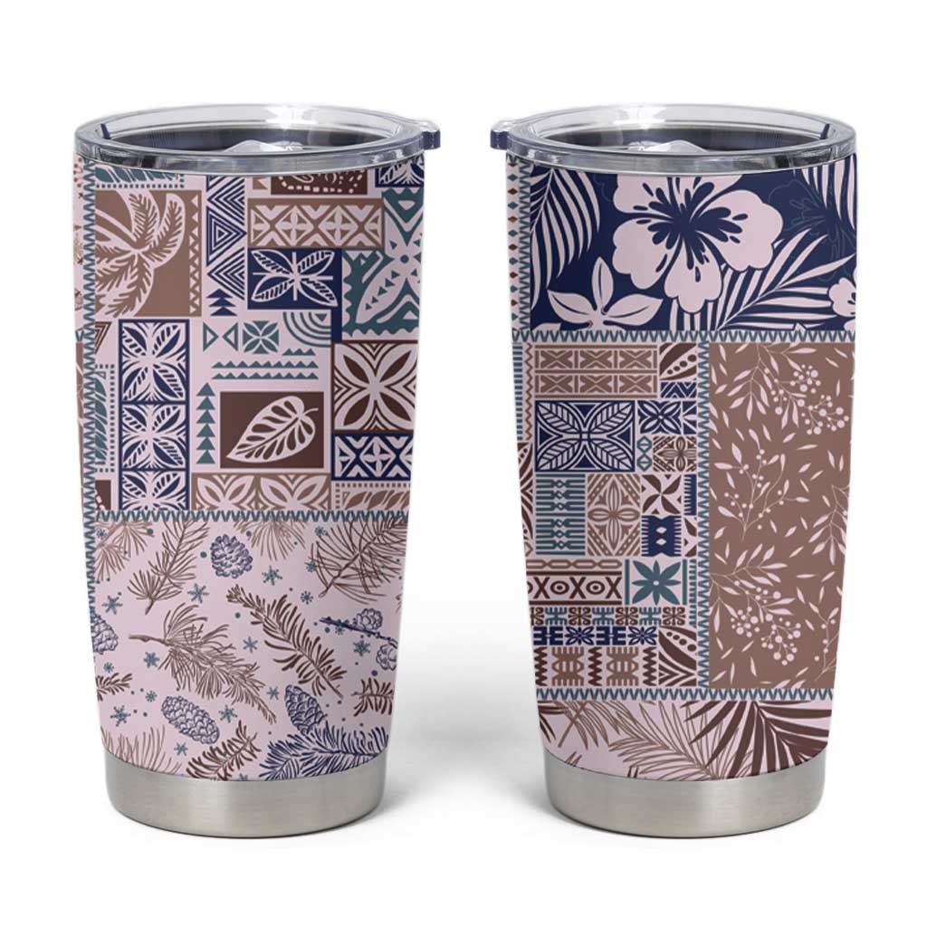 Aloha Hawaii Pastel Christmas Patchwork Tumbler Cup Rustic Style LT7 Beige - Polynesian Pride