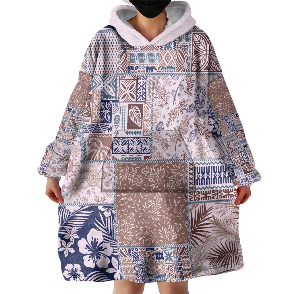 Aloha Hawaii Pastel Christmas Patchwork Wearable Blanket Hoodie Rustic Style LT7 - Polynesian Pride