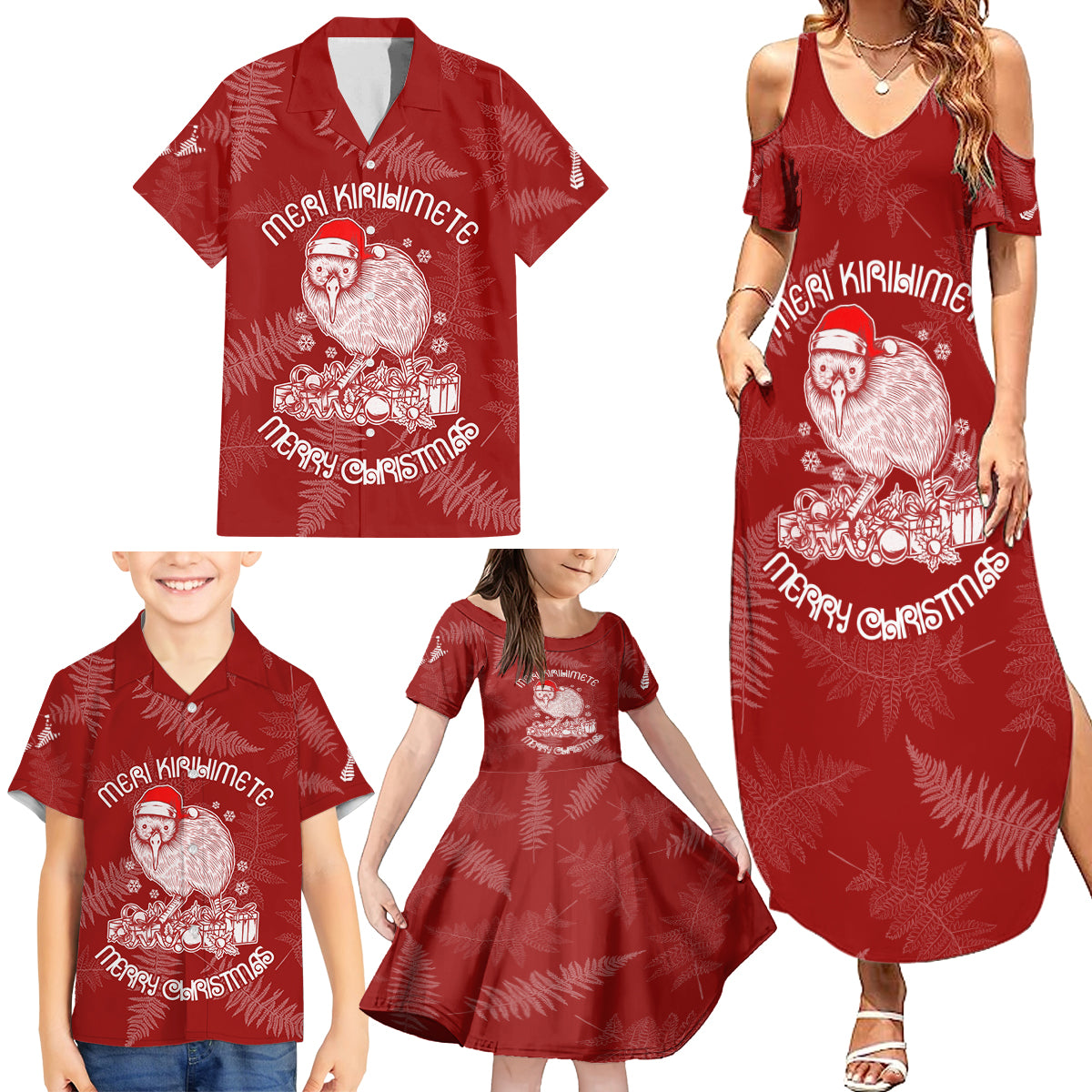 New Zealand Christmas Family Matching Summer Maxi Dress and Hawaiian Shirt Silver Fern Mix Kiwi Bird Ver01 LT7 - Polynesian Pride