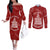 New Zealand Christmas Couples Matching Off The Shoulder Long Sleeve Dress and Long Sleeve Button Shirts Silver Fern Mix Kiwi Bird Ver02 LT7 Red - Polynesian Pride