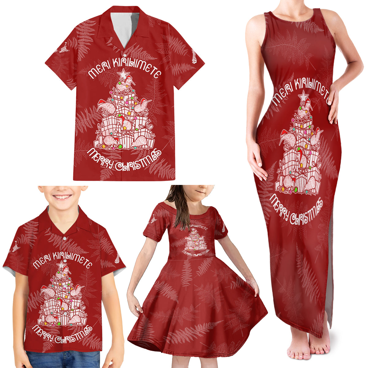 New Zealand Christmas Family Matching Tank Maxi Dress and Hawaiian Shirt Silver Fern Mix Kiwi Bird Ver02 LT7 - Polynesian Pride