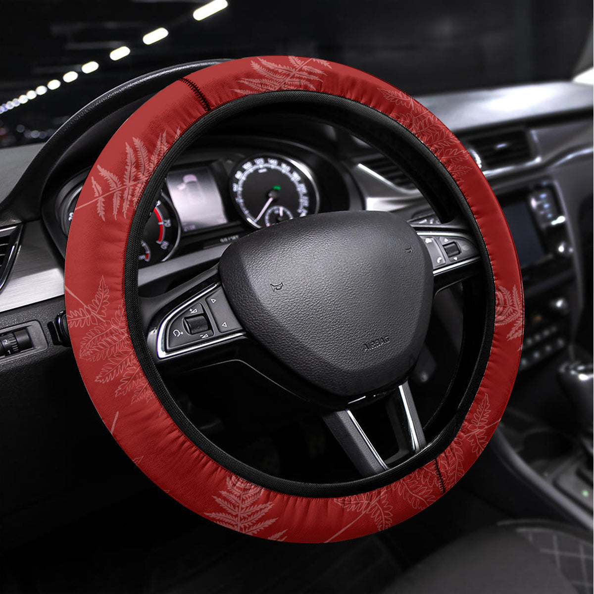 New Zealand Christmas Steering Wheel Cover Silver Fern Mix Kiwi Bird Ver02 LT7 Universal Fit Red - Polynesian Pride