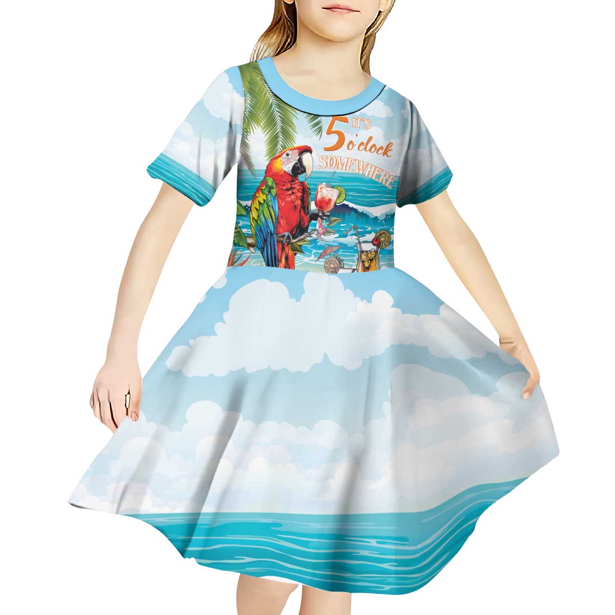 Aloha Hawaii Christmas Kid Short Sleeve Dress It's 5 o'clock Somewhere LT7 - Polynesian Pride