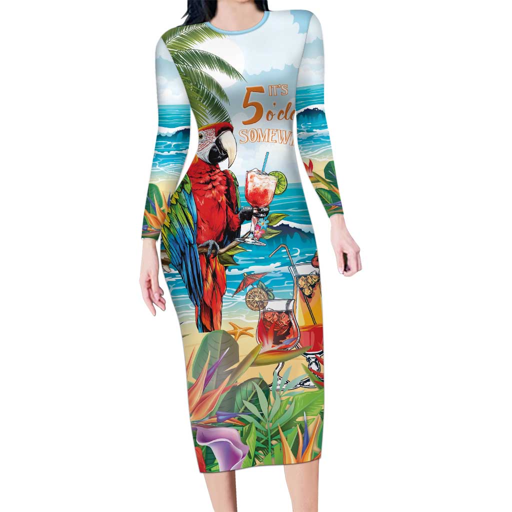 Aloha Hawaii Christmas Long Sleeve Bodycon Dress It's 5 o'clock Somewhere LT7 Long Dress Colorful - Polynesian Pride