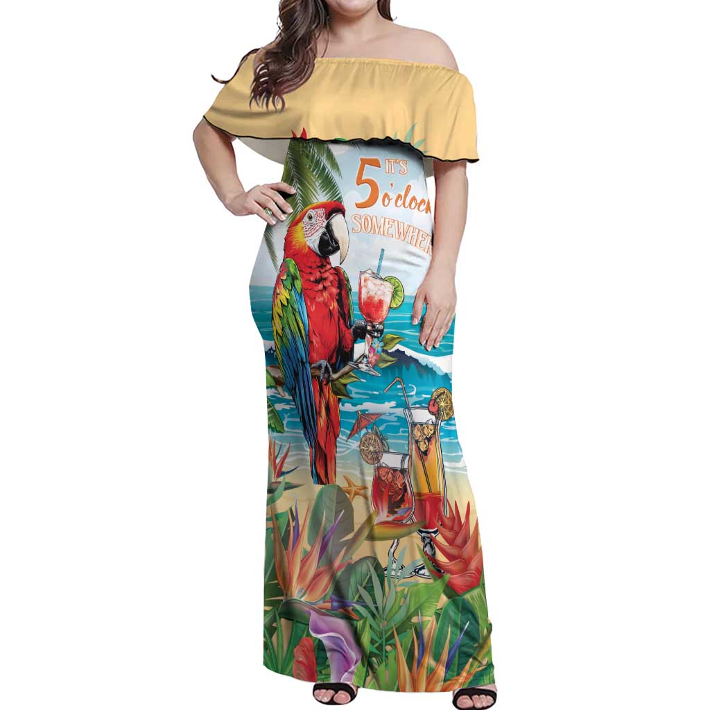 Aloha Hawaii Christmas Off Shoulder Maxi Dress It's 5 o'clock Somewhere LT7 Women Colorful - Polynesian Pride