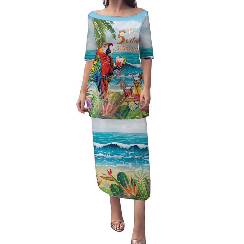 Aloha Hawaii Christmas Puletasi It's 5 o'clock Somewhere LT7 Long Dress Colorful - Polynesian Pride