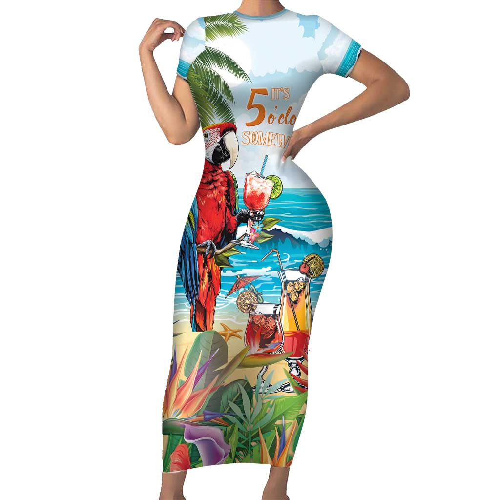 Aloha Hawaii Christmas Short Sleeve Bodycon Dress It's 5 o'clock Somewhere LT7 Long Dress Colorful - Polynesian Pride
