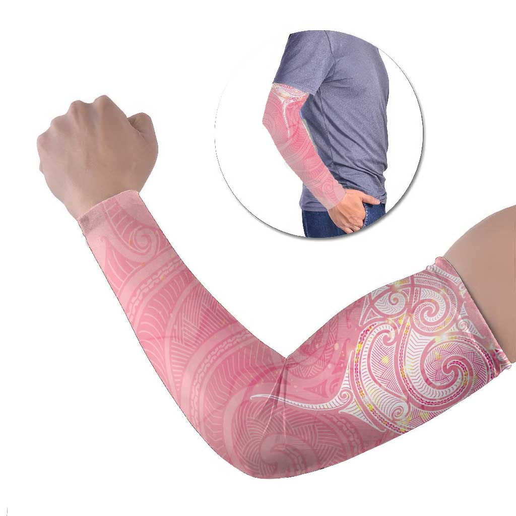 Breast Cancer Awareness Maori Aotearoa Arm Sleeves Manta Ray - Pink Glaze LT7 Set of 2 Pink - Polynesian Pride