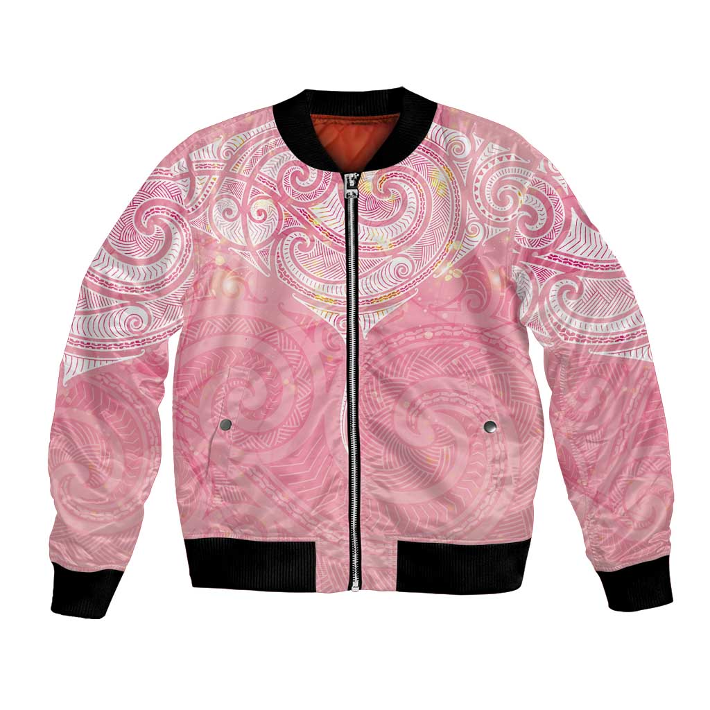 Breast Cancer Awareness Maori Aotearoa Bomber Jacket Manta Ray - Pink Glaze LT7 Unisex Pink - Polynesian Pride