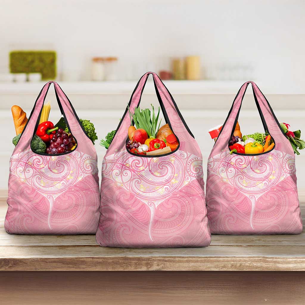 Breast Cancer Awareness Maori Aotearoa Grocery Bag Manta Ray - Pink Glaze LT7 3-pack One Size Pink - Polynesian Pride