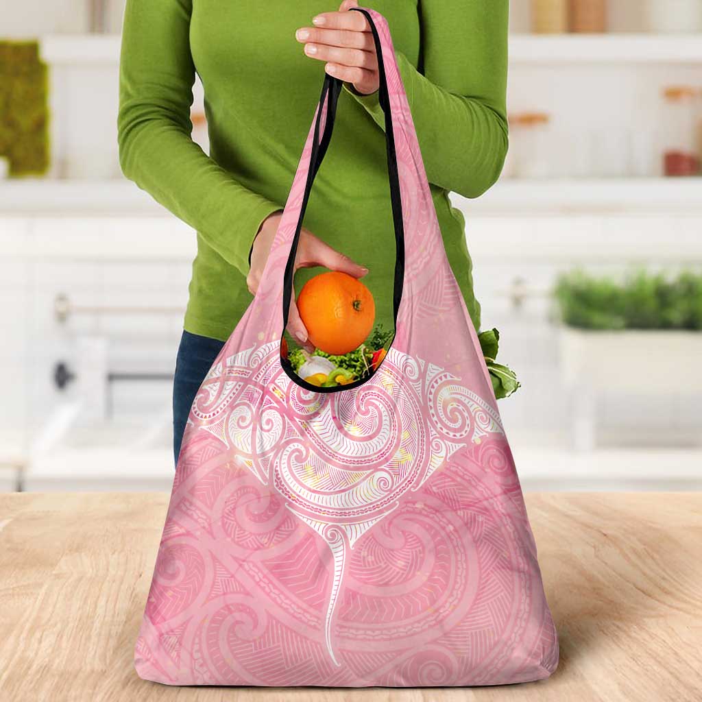 Breast Cancer Awareness Maori Aotearoa Grocery Bag Manta Ray - Pink Glaze LT7 - Polynesian Pride