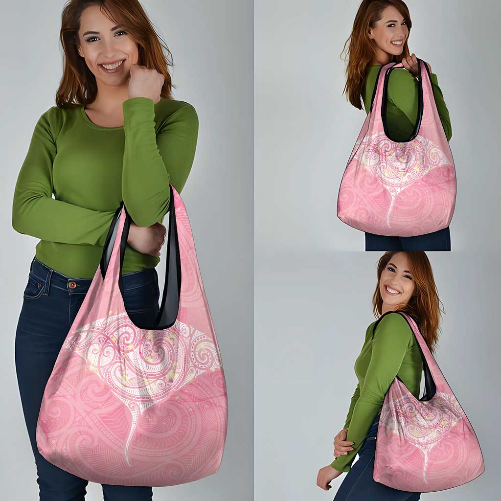Breast Cancer Awareness Maori Aotearoa Grocery Bag Manta Ray - Pink Glaze LT7 - Polynesian Pride