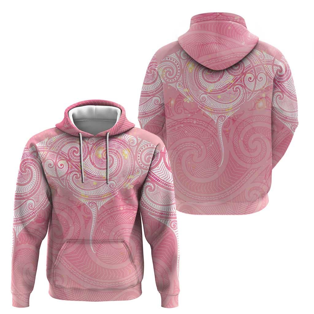 Breast Cancer Awareness Maori Aotearoa Hoodie Manta Ray - Pink Glaze LT7 - Polynesian Pride