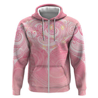 Breast Cancer Awareness Maori Aotearoa Hoodie Manta Ray - Pink Glaze LT7 Zip Hoodie Pink - Polynesian Pride
