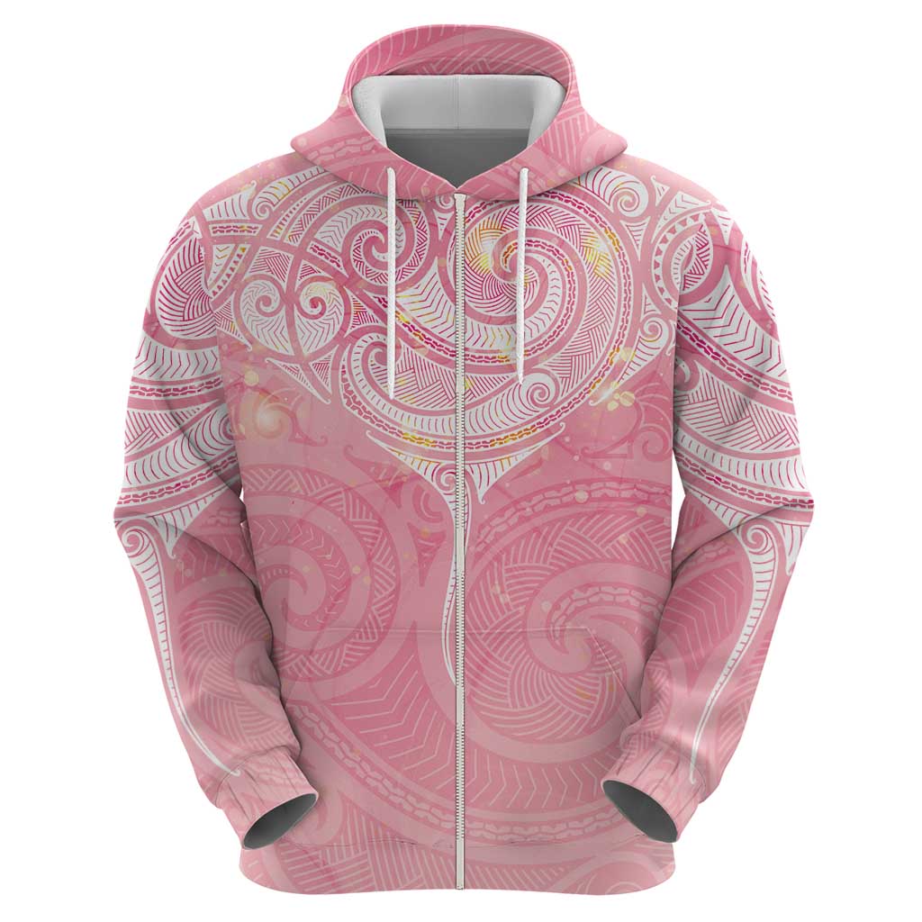 Breast Cancer Awareness Maori Aotearoa Hoodie Manta Ray - Pink Glaze LT7 - Polynesian Pride