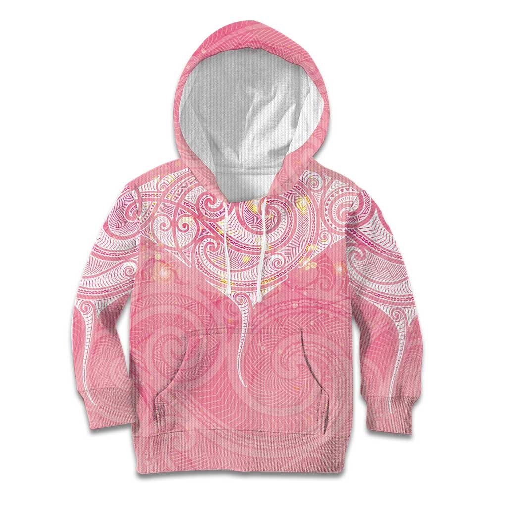 Breast Cancer Awareness Maori Aotearoa Kid Hoodie Manta Ray - Pink Glaze LT7 Hoodie Pink - Polynesian Pride