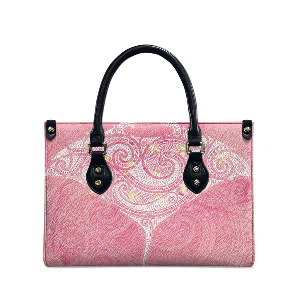 Breast Cancer Awareness Maori Aotearoa Leather Bag Manta Ray - Pink Glaze LT7 - Polynesian Pride