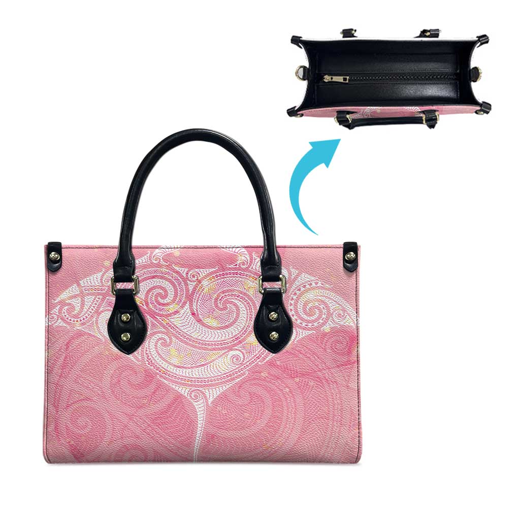 Breast Cancer Awareness Maori Aotearoa Leather Bag Manta Ray - Pink Glaze LT7 - Polynesian Pride