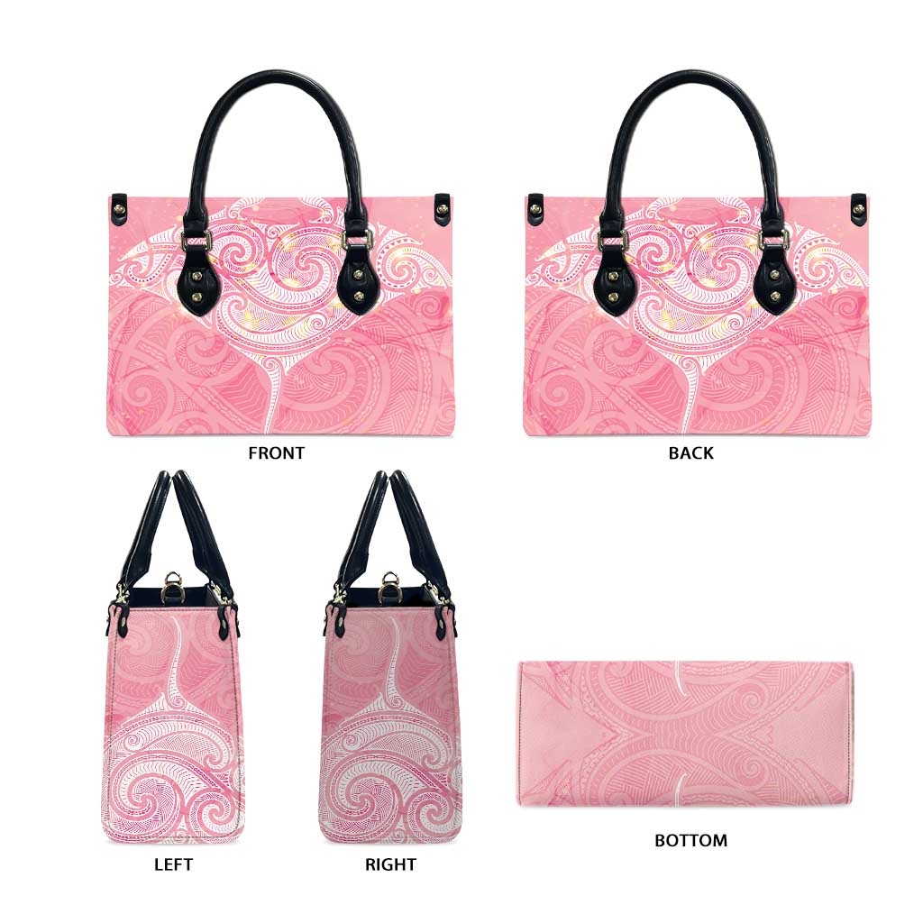 Breast Cancer Awareness Maori Aotearoa Leather Bag Manta Ray - Pink Glaze LT7 - Polynesian Pride