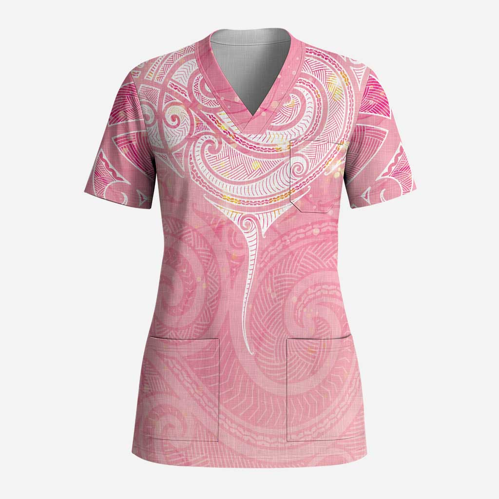 Breast Cancer Awareness Maori Aotearoa Scrub Top Manta Ray - Pink Glaze LT7 Adult Pink - Polynesian Pride