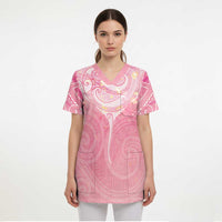 Breast Cancer Awareness Maori Aotearoa Scrub Top Manta Ray - Pink Glaze LT7 - Polynesian Pride