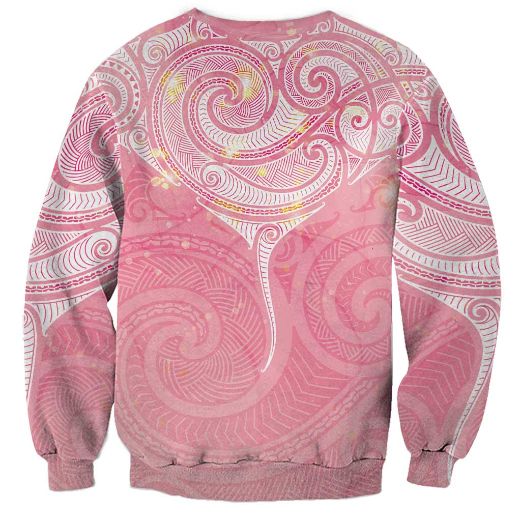 Breast Cancer Awareness Maori Aotearoa Sweatshirt Manta Ray - Pink Glaze LT7 - Polynesian Pride