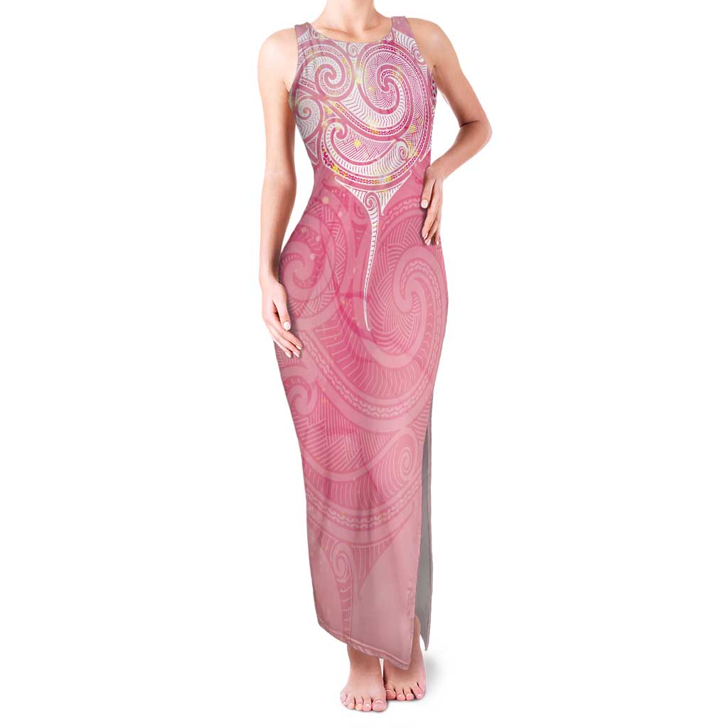 Breast Cancer Awareness Maori Aotearoa Tank Maxi Dress Manta Ray - Pink Glaze LT7 Women Pink - Polynesian Pride