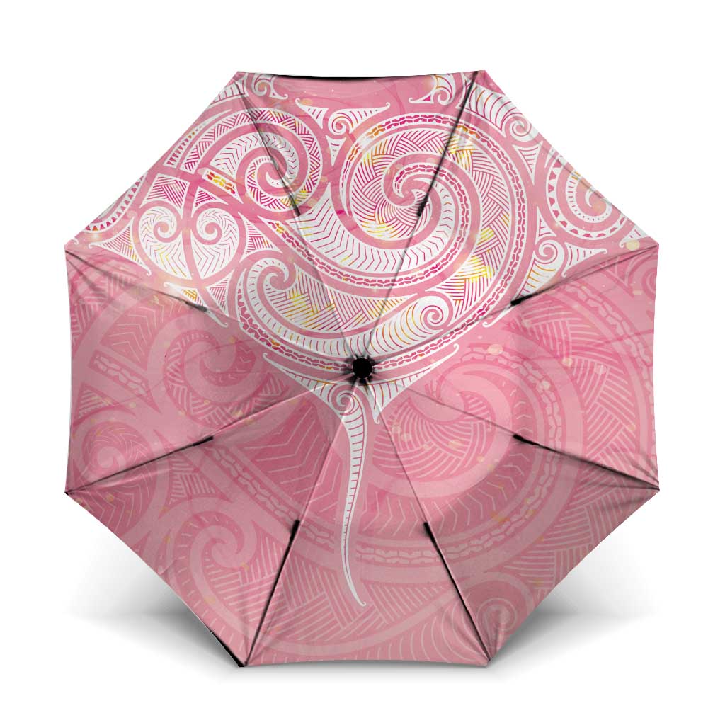 Breast Cancer Awareness Maori Aotearoa Umbrella Manta Ray - Pink Glaze LT7 One Size Folded 11.42 inch Opened Diameter 37.4 inch Pink - Polynesian Pride