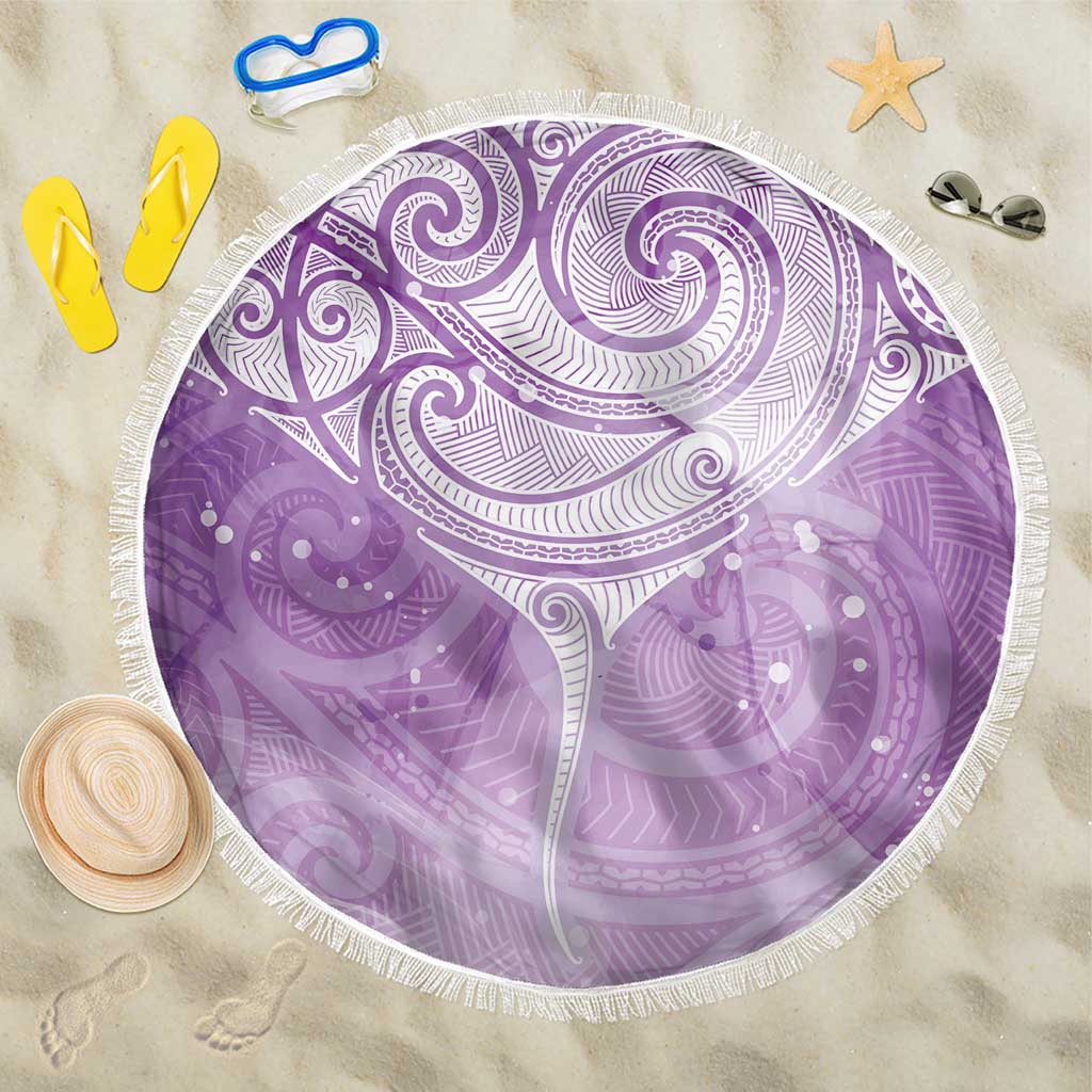 Epilepsy Awareness Maori Aotearoa Beach Blanket Manta Ray - Purple Glaze LT7 One Size 150cm Purple - Polynesian Pride