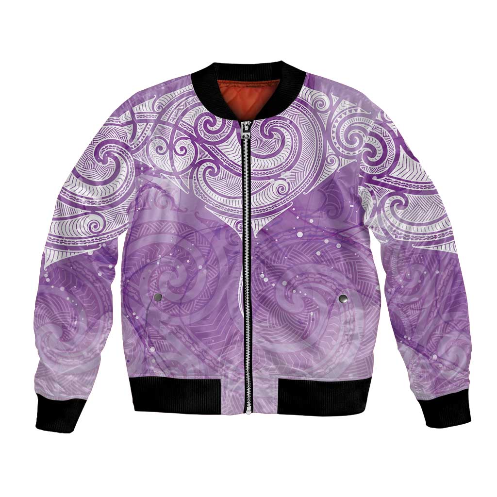 Epilepsy Awareness Maori Aotearoa Bomber Jacket Manta Ray - Purple Glaze LT7 Unisex Purple - Polynesian Pride