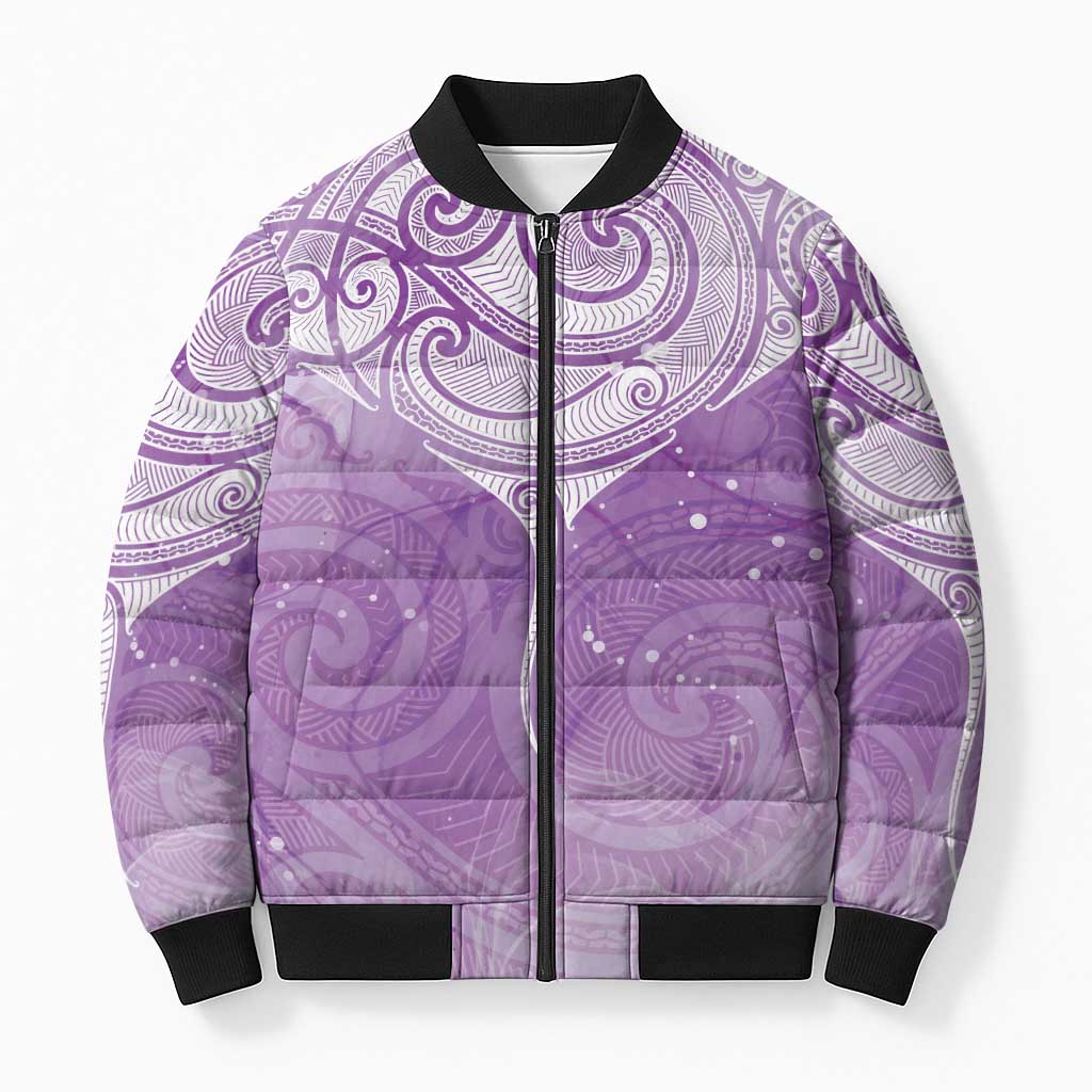 Epilepsy Awareness Maori Aotearoa Bomber Puffer Jacket Manta Ray - Purple Glaze LT7 Unisex Purple - Polynesian Pride
