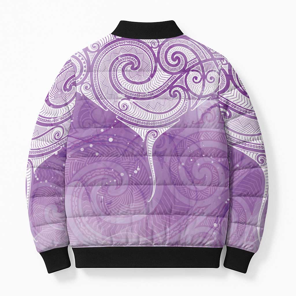 Epilepsy Awareness Maori Aotearoa Bomber Puffer Jacket Manta Ray - Purple Glaze LT7 - Polynesian Pride