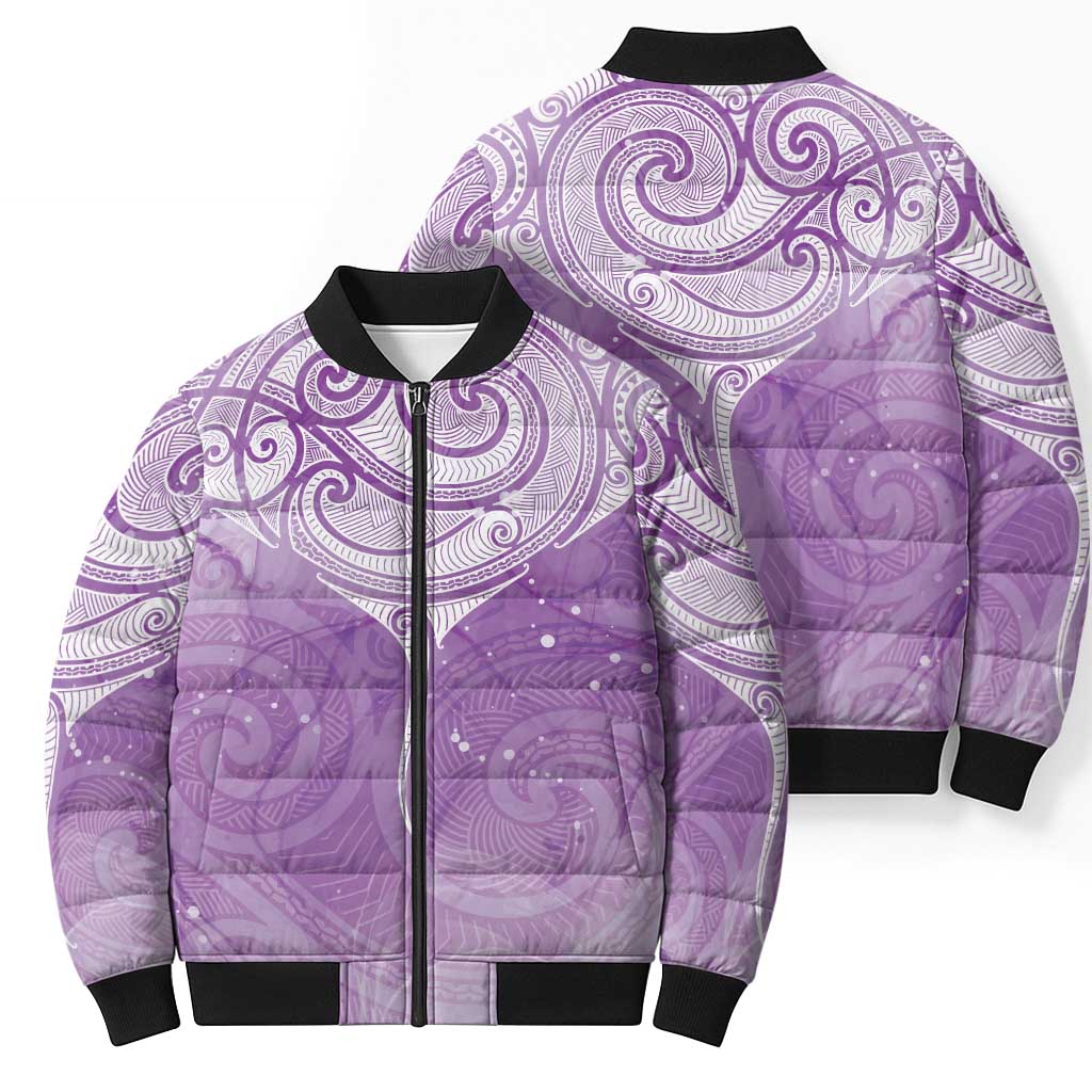 Epilepsy Awareness Maori Aotearoa Bomber Puffer Jacket Manta Ray - Purple Glaze LT7 - Polynesian Pride
