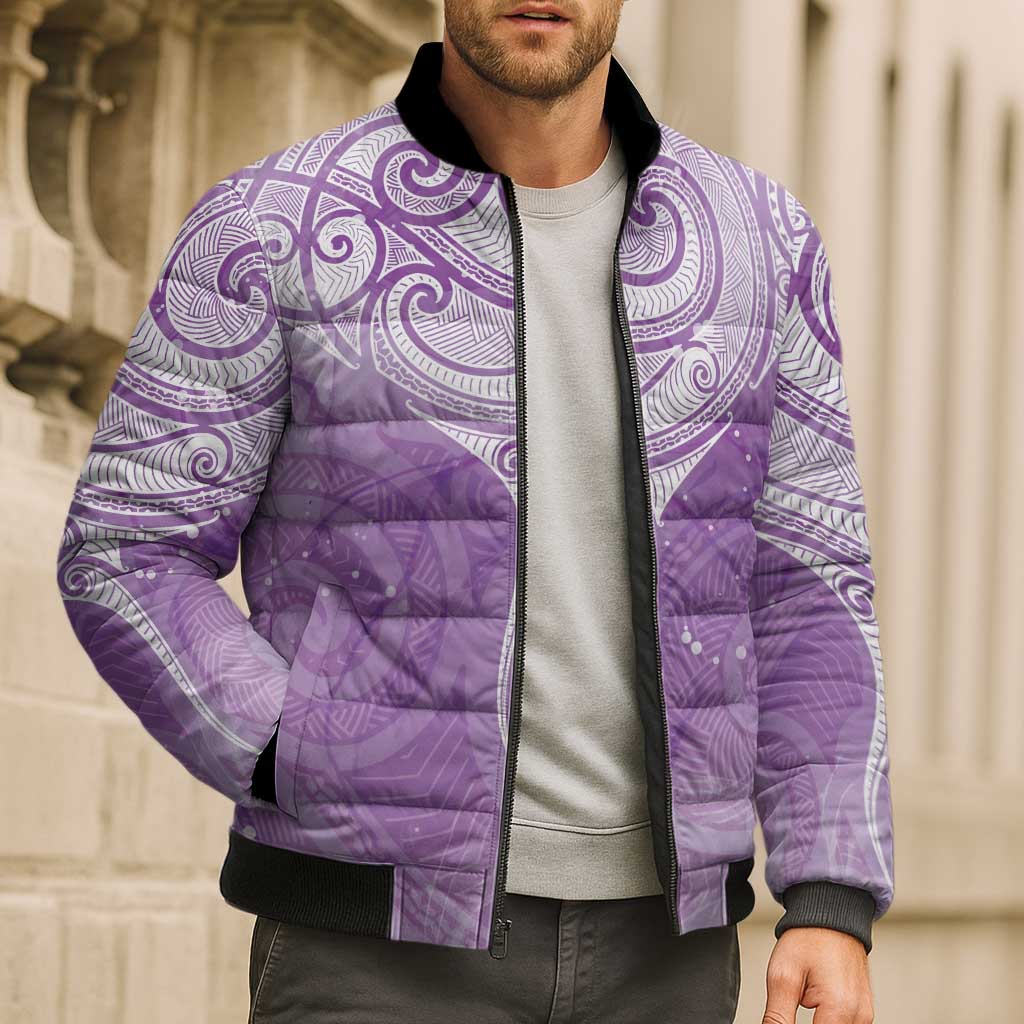 Epilepsy Awareness Maori Aotearoa Bomber Puffer Jacket Manta Ray - Purple Glaze LT7 - Polynesian Pride