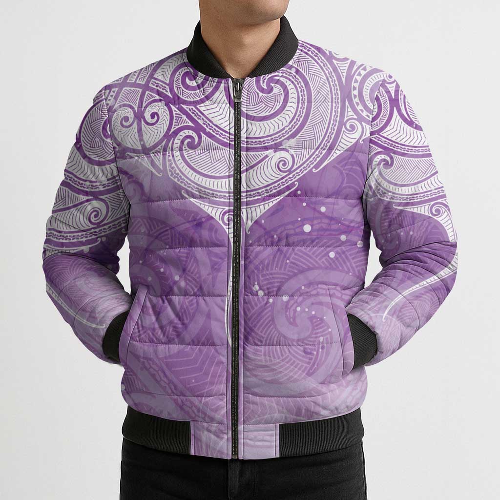 Epilepsy Awareness Maori Aotearoa Bomber Puffer Jacket Manta Ray - Purple Glaze LT7 - Polynesian Pride
