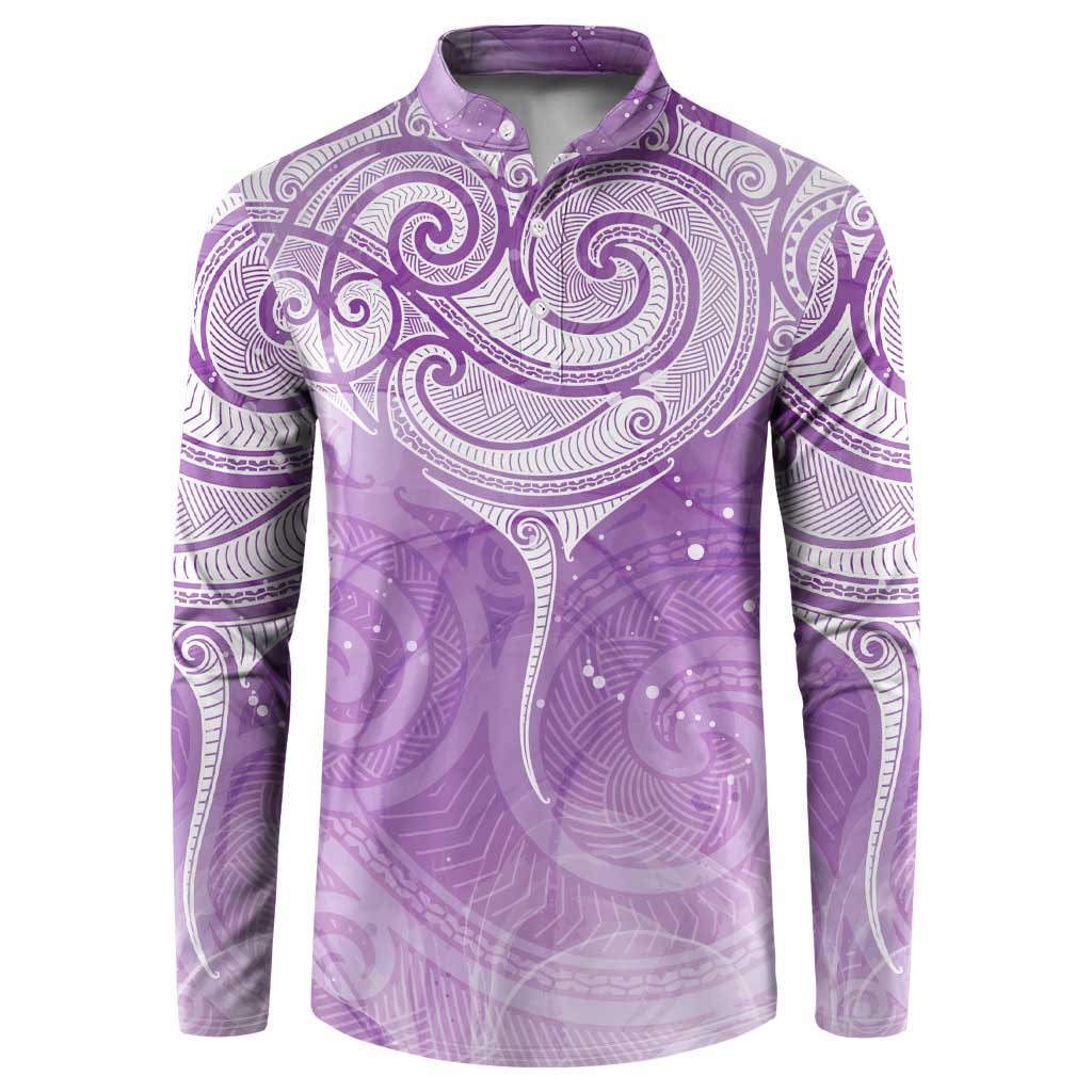 Epilepsy Awareness Maori Aotearoa Button Sweatshirt Manta Ray - Purple Glaze LT7 Purple - Polynesian Pride