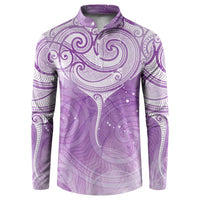 Epilepsy Awareness Maori Aotearoa Button Sweatshirt Manta Ray - Purple Glaze LT7 Purple - Polynesian Pride