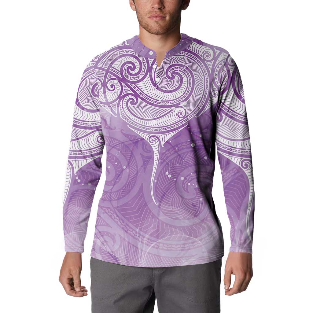 Epilepsy Awareness Maori Aotearoa Button Sweatshirt Manta Ray - Purple Glaze LT7 - Polynesian Pride