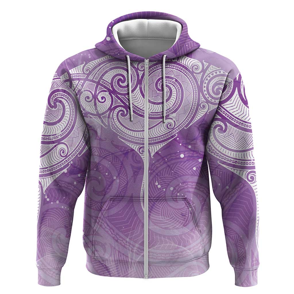 Epilepsy Awareness Maori Aotearoa Hoodie Manta Ray - Purple Glaze LT7 Zip Hoodie Purple - Polynesian Pride