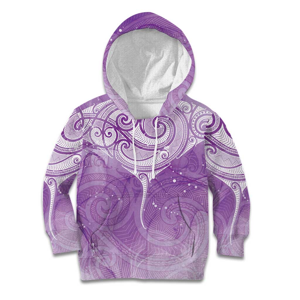 Epilepsy Awareness Maori Aotearoa Kid Hoodie Manta Ray - Purple Glaze LT7 Hoodie Purple - Polynesian Pride