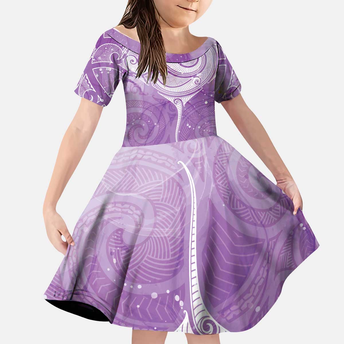 Epilepsy Awareness Maori Aotearoa Kid Short Sleeve Dress Manta Ray - Purple Glaze LT7 KID Purple - Polynesian Pride