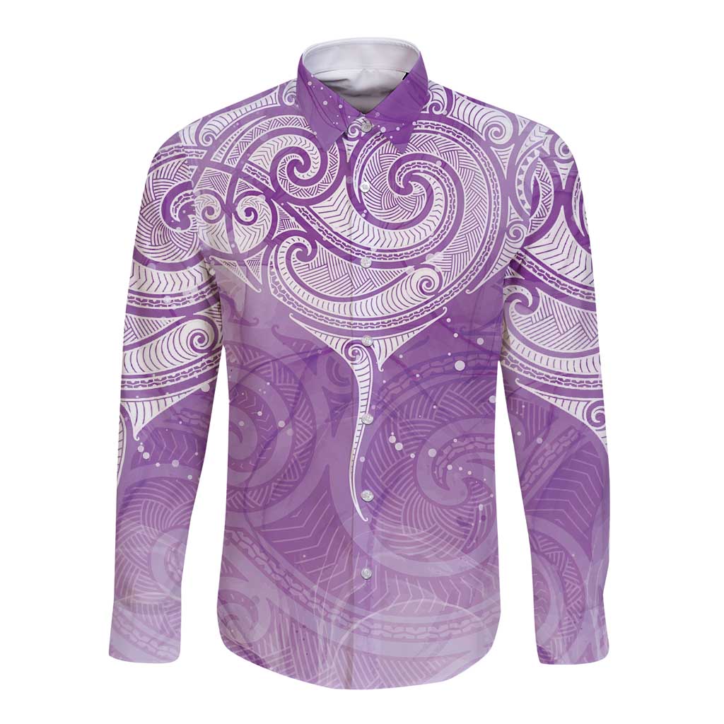 Epilepsy Awareness Maori Aotearoa Long Sleeve Button Shirt Manta Ray - Purple Glaze LT7 Unisex Purple - Polynesian Pride