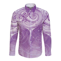 Epilepsy Awareness Maori Aotearoa Long Sleeve Button Shirt Manta Ray - Purple Glaze LT7 Unisex Purple - Polynesian Pride