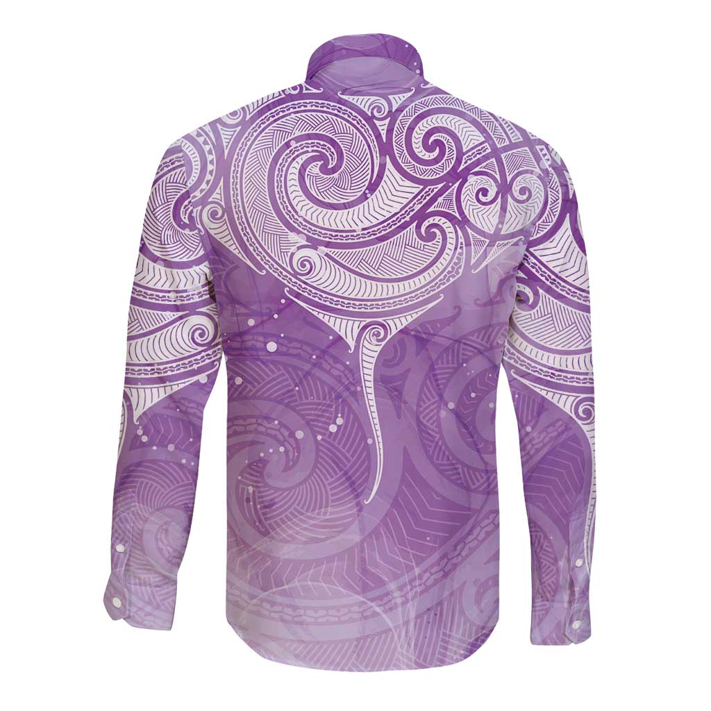 Epilepsy Awareness Maori Aotearoa Long Sleeve Button Shirt Manta Ray - Purple Glaze LT7 - Polynesian Pride